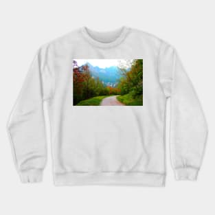 Scene at Eremo di Soffiano near Sarnano in the Sibillini Mountains with autumn trees, gravel path Crewneck Sweatshirt